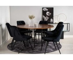 Venture Design Valgomasis stalas, Kopenhaga, ⌀140 cm, Ruda / Valgomasis kėdė, Veltinė prabanga, 66x88.5x50 cm, Juoda
