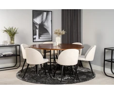 Venture Design Valgomasis stalas, Kopenhaga, ⌀140 cm, Ruda / Velveto valgomasis kėdė, 57x76.5x50 cm, Beždžio spalvos