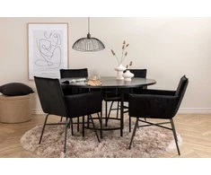 Venture Design Valgomasis stalas, Kopenhaga, 140x74 cm, Juodas + Valgomasis kėdė, Petra, 60x87x57 cm, Juoda