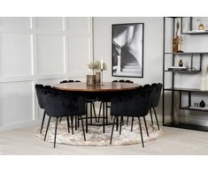 Venture Design Valgomasis stalas, Kopenhaga, ⌀140 cm, rudas / Valgomasis kėdė, Limhamn, 54x76x61 cm, juoda aksomas