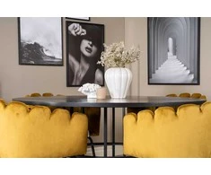 Venture Design Valgomasis stalas, Kopenhaga, ⌀140 cm, Juodas / Kėdė, Limhamn, 54x76x61 cm, Aukso velvetas
