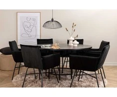 Venture Design Valgomasis stalas, Kopenhaga, 140x74 cm, Juodas / Valgomasis kėdė, Petra, 60x87x57 cm, Juoda