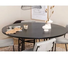 Venture Design Valgomasis stalas, Kopenhaga, 140x74 cm, Juodas + Valgomasis kėdė, Kenth, 52x76x40 cm, Šviesiai pilka aksomas