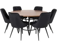 Venture Design Valgomasis stalas, Kopenhaga, ⌀140 cm, Ruda / Valgomasis kėdė, Veltinė prabanga, 66x88.5x50 cm, Juoda