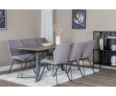 Venture Design Valgomasis stalas, Marina, 180x90 cm, Pilka/Juoda + Valgomasis kėdė, Gemma, 90x50 cm, Pilka