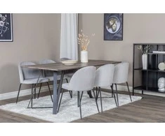Venture Design Valgomasis stalas, Marina, 180x90 cm, Pilka / Valgomasis kėdė, Raukšlės, 50x79.5 cm, Juoda