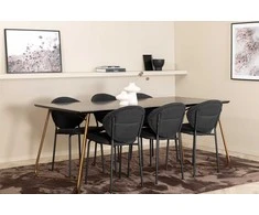 Venture Design Valgomasis stalas, Petra, 190x90 cm, Juodas, Valgomasis kėdė, Vault, 80x46 cm, Juoda