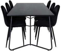 Venture Design Valgomasis stalas, Petra, 190x90 cm, Juodas, Valgomasis kėdė, Polar, 88x42.5 cm, Juoda
