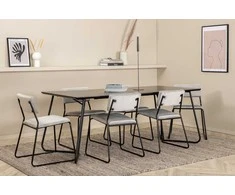 Venture Design Valgomasis stalas, Petra, 190x90 cm, Juodas, Valgomasis kėdė, Kenth, 76x40 cm, Pilka