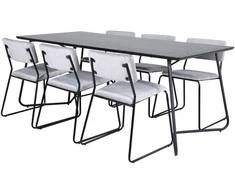 Venture Design Valgomasis stalas, Petra, 190x90 cm, Juodas, Valgomasis kėdė, Kenth, 76x40 cm, Pilka