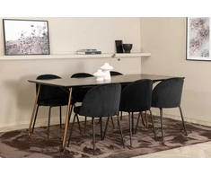 Venture Design Valgomasis stalas, Petra, 190x90 cm, Valgomasis kėdė, Raukšlės, 79.5x49 cm, Juoda