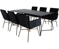 Venture Design Valgomasis stalas, Petra, 190x90 cm, Juodas, Valgomasis kėdė, Petra, 87x57 cm, Juoda
