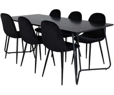 Venture Design Valgomasis stalas, Petra, 190x90 cm, Juodas, Valgomasis kėdė, Polar, 88x42.5 cm, Juoda