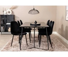Venture Design Valgomasis stalas, Petra, 190x90 cm, Juodas, Valgomasis kėdė, Polar, 88x42.5 cm, Juoda