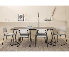 Venture Design Valgomasis stalas, Petra, 190x90 cm, Juodas, Valgomasis kėdė, Kenth, 76x40 cm, Pilka