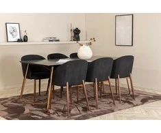 Venture Design Valgomasis stalas, Petra, 190x90 cm, Juodas + Valgomasis kėdė, Arch, 83x48.5 cm, Juoda