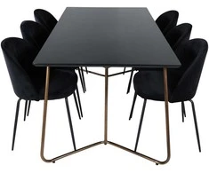 Venture Design Valgomasis stalas, Petra, 190x90 cm, Valgomasis kėdė, Raukšlės, 79.5x49 cm, Juoda