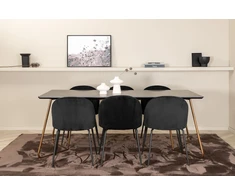 Venture Design Valgomasis stalas, Petra, 190x90 cm, Valgomasis kėdė, Raukšlės, 79.5x49 cm, Juoda