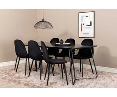 Venture Design Valgomasis stalas, Petra, 190x90 cm, Juodas, Valgomasis kėdė, Polar, 88x42.5 cm, Juoda