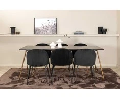 Venture Design Valgomasis stalas, Petra, 190x90 cm, Valgomasis kėdė, Raukšlės, 79.5x49 cm, Juoda