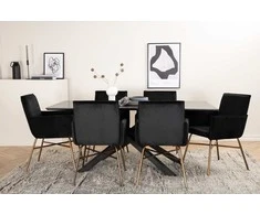 Venture Design Valgomasis stalas, Piazza, 76x180x90 cm, Juodas / Valgomasis kėdė, Petra, 60x87x57 cm, Nusidėvėjęs varis/juodas