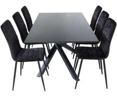 Venture Design Valgomasis stalas, Piazza, 76x180x90 cm, Juodas / Valgomasis kėdė, Windu Lyx, 49x94x43 cm, Juoda