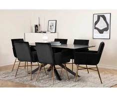 Venture Design Valgomasis stalas, Piazza, 76x180x90 cm, Juodas / Valgomasis kėdė, Petra, 60x87x57 cm, Nusidėvėjęs varis/juodas