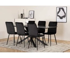Venture Design Valgomasis stalas, Piazza, 76x180x90 cm, Juodas / Valgomasis kėdė, Windu Lyx, 49x94x43 cm, Juoda