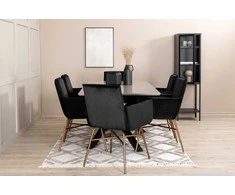Venture Design Valgomasis stalas, Piazza, 190x90 cm, Valgomasis kėdė, Petra, 60x87 cm, Juoda