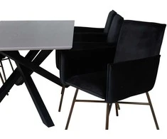 Venture Design Valgomasis stalas, Piazza, 190x90 cm, Valgomasis kėdė, Petra, 60x87 cm, Juoda