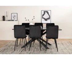 Venture Design Valgomasis stalas, Piazza, 76x180x90 cm, Juodas / Valgomasis kėdė, Windu Lyx, 49x94x43 cm, Juoda