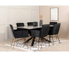 Venture Design Valgomasis stalas, Piazza, 190x90 cm, Valgomasis kėdė, Petra, 60x87 cm, Juoda