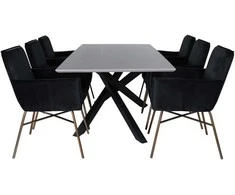Venture Design Valgomasis stalas, Piazza, 190x90 cm, Valgomasis kėdė, Petra, 60x87 cm, Juoda