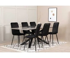 Venture Design Valgomasis stalas, Piazza, 190x90 cm, Pilka + Valgomasis kėdė, Windu Lyx, 49x43 cm, Juoda