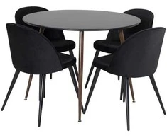 Venture Design Valgomasis stalas, Plaza apvalus, 100 cm, Juodas/Riešutas + Valgomasis kėdė, Samets aksomas, 57x76.5x50 cm, Juoda