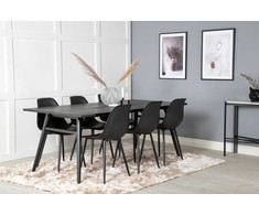 Venture Design Valgomasis stalas, Stilingas ištraukiamas stalas, 75x195x95 cm, Juodas šepetėlinis, Valgomasis kėdė, Polar, 58x81x45.5 cm, Juoda