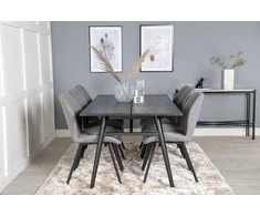 Venture Design Valgomasis stalas, Stilingas ištraukiamas stalas, 75x195x95 cm, Juodas ir Valgomasis kėdė, Gemma, 63x90x50 cm, Pilka