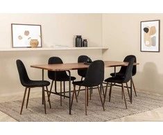 Venture Design Valgomasis stalas, Uno, 200x90 cm, juodas riešutas furniruotas, Valgomasis kėdė, Polar, 87x44 cm, juoda