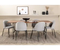 Venture Design Valgomasis stalas, Uno, 200x90 cm, Juodas Riešutas; Valgomasis kėdė, Raukšlės, 79.5x49 cm, Pilka