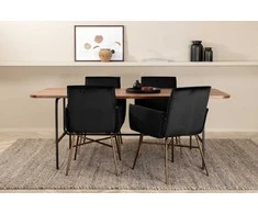 Venture Design Valgomasis stalas, Uno, 200x90 cm, Juodas, Kėdė, Petra, 87x57 cm, Juoda