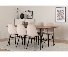 Venture Design Valgomasis stalas, Uno, 200x90 cm, Juodas/Riešutas, Valgomasis kėdė, Polar, 88x42.5 cm, Juoda/Beždžiovytė