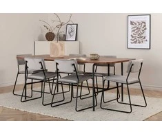 Venture Design Valgomasis stalas, Uno, 200x90 cm, Juodas/Riešutas, Valgomasis kėdė, Kenth, 76x40 cm, Juoda/Šviesiai pilka