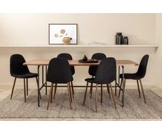 Venture Design Valgomasis stalas, Uno, 200x90 cm, juodas riešutas furniruotas, Valgomasis kėdė, Polar, 87x44 cm, juoda