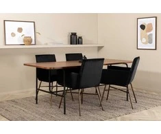 Venture Design Valgomasis stalas, Uno, 200x90 cm, Juodas, Kėdė, Petra, 87x57 cm, Juoda