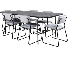 Venture Design Valgomasis stalas, Uno, 200x90 cm, Juodas, Valgomasis kėdė, Kenth, 76x40 cm, Pilka