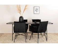 Venture Design Valgomasis stalas, Uno, 200x90 cm, Juodas + Valgomasis kėdė, Petra, 87x57 cm, Juoda
