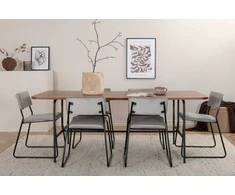 Venture Design Valgomasis stalas, Uno, 200x90 cm, Juodas/Riešutas, Valgomasis kėdė, Kenth, 76x40 cm, Juoda/Šviesiai pilka