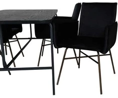Venture Design Valgomasis stalas, Uno, 200x90 cm, Juodas + Valgomasis kėdė, Petra, 87x57 cm, Juoda