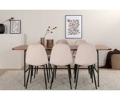 Venture Design Valgomasis stalas, Uno, 200x90 cm, Juodas/Riešutas, Valgomasis kėdė, Polar, 88x42.5 cm, Juoda/Beždžiovytė
