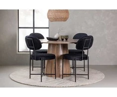 Venture Design Valgomojo komplektas Apvalus valgomojo stalas 120 cm MDF Juodos aksomo valgomojo kėdės Natūralus juodas aksomas MDF